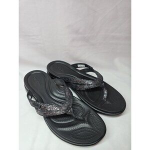 CROCS Capri V Flip Flops Sandals Dual Comfort Black Shimmer Women's Size 8